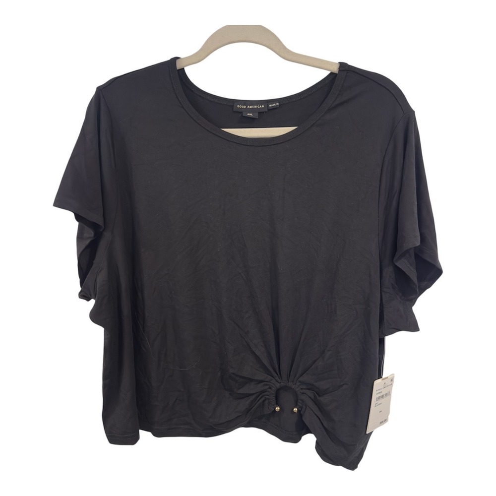 Good American Black Gathered Hem Top GT0626 Plus Size 4XL New With Tags